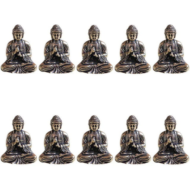 10 stycken mini mässings Buddha-statyer för resande, buddhistisk tillbedjan, heminredning, kontorsdekoration