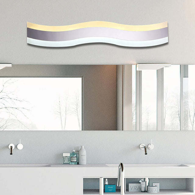 Vågformad LED Badrumsbelysning Akryl Enkel Lampa Minimalism Anti-Dim Makeup Spegel Ljus i Varm/Vit, 16"/19.5" Bred