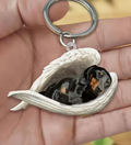 Dachshund Sovande Ängel Akryl Nyckelring