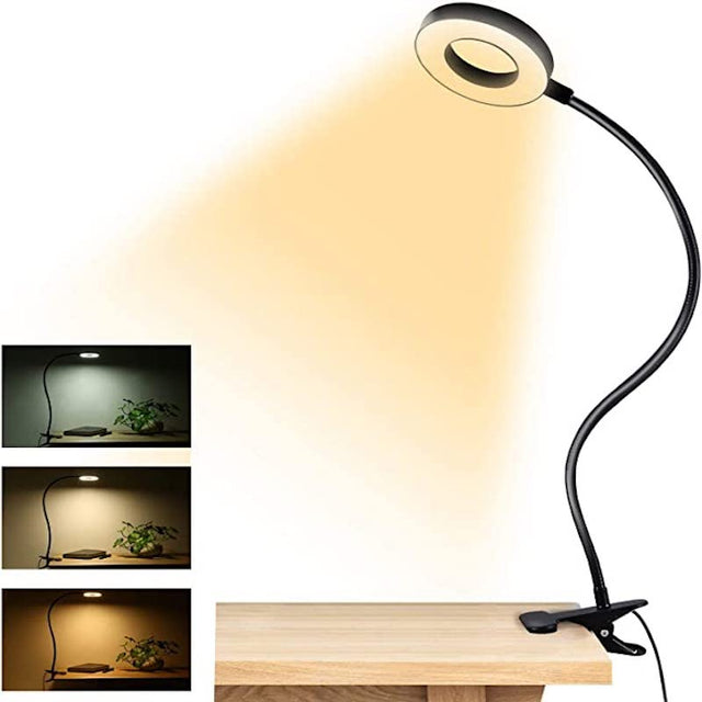 Clip-on Lampa - Läslampa med 48 LED-lampor, 3 färglägen och 10 ljusstyrkenivåer, ögonvänlig och flexibel gåsnek