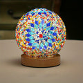 Mosaikglasboll bordslampa med träbas - Turkiskt marockanskinspirerad