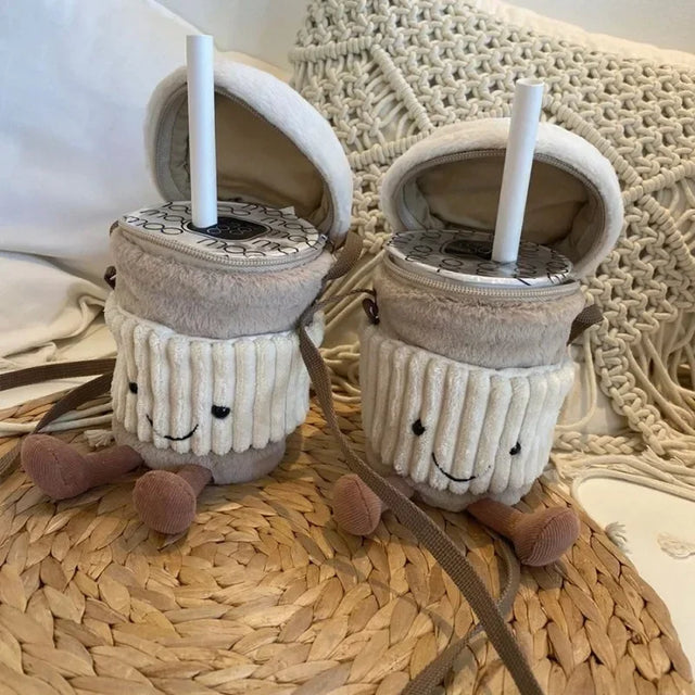 Söt glad kaffekopphållare plyschväska