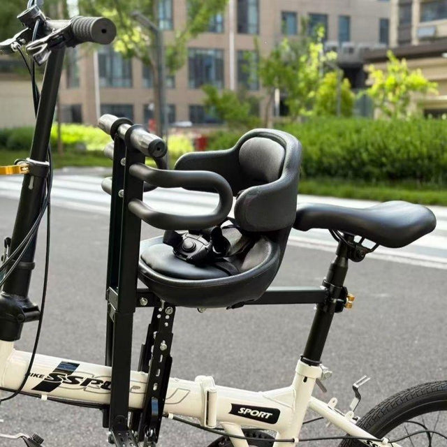 vadderad barncykelsäkerhetsstol med hög rygg och fempunktsbälte