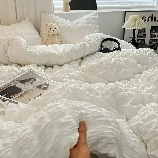 ChicParis | Seersucker Sängkläder Set – Lätt, Mjuk & Elegant Fransk Stil Duvet Täcke Set