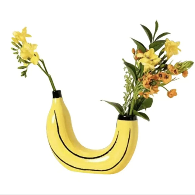 Bananvas, blomvas gjord av resin, söt bananform, dekorativ bordsvas för blomsterarrangemang, vardagsrum, sovrum, heminredning