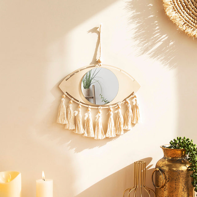 Boho Makramé Öga Spegel Väggdekoration