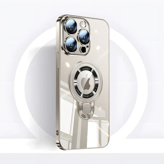 iPhone MagSafe-serien | Transparent elektropläterad roterande ställtelefonfodral