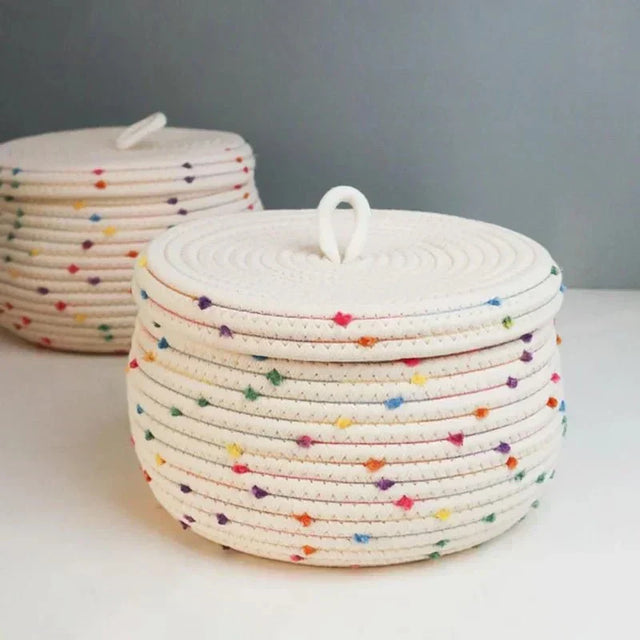 Stor förvaringskorg av bomullsrep med lock