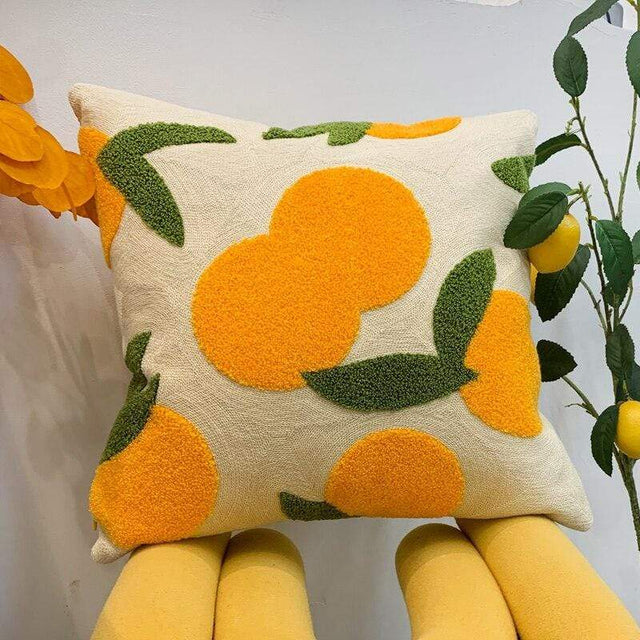 Orange Broderad Kuddöverdrag
