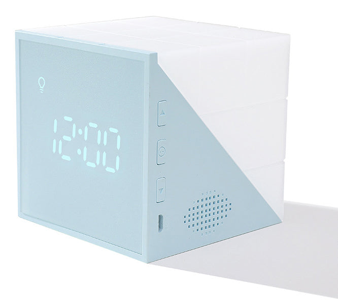 Cube Alarmklocka, med färgglada lampor, röststyrd nattlampa, timer, temperaturvisning och lång batteritid, för hemmet och kontoret