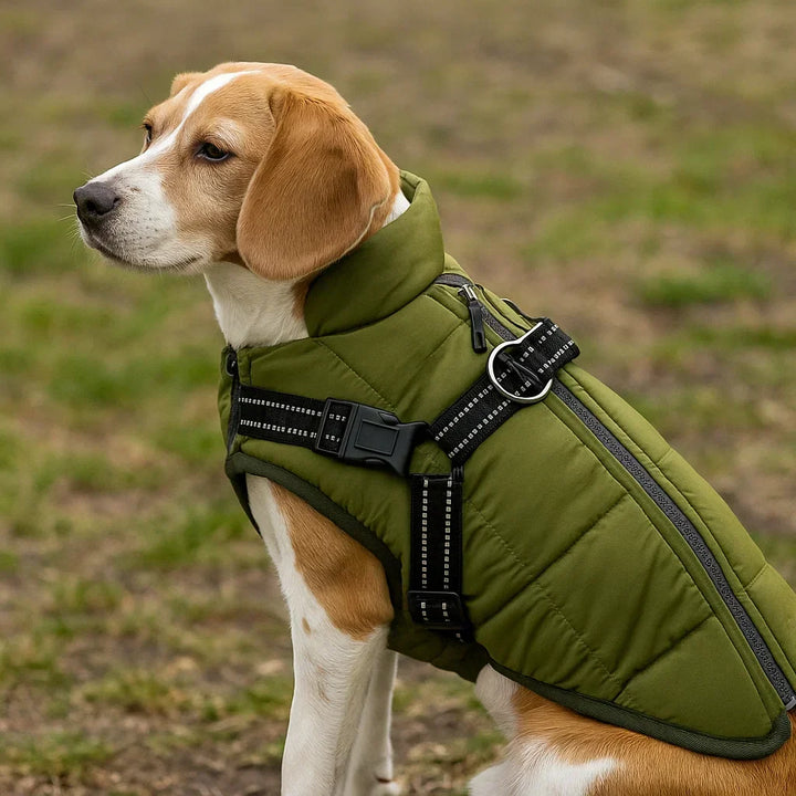 Hundjacka med sele för vinterpromenader