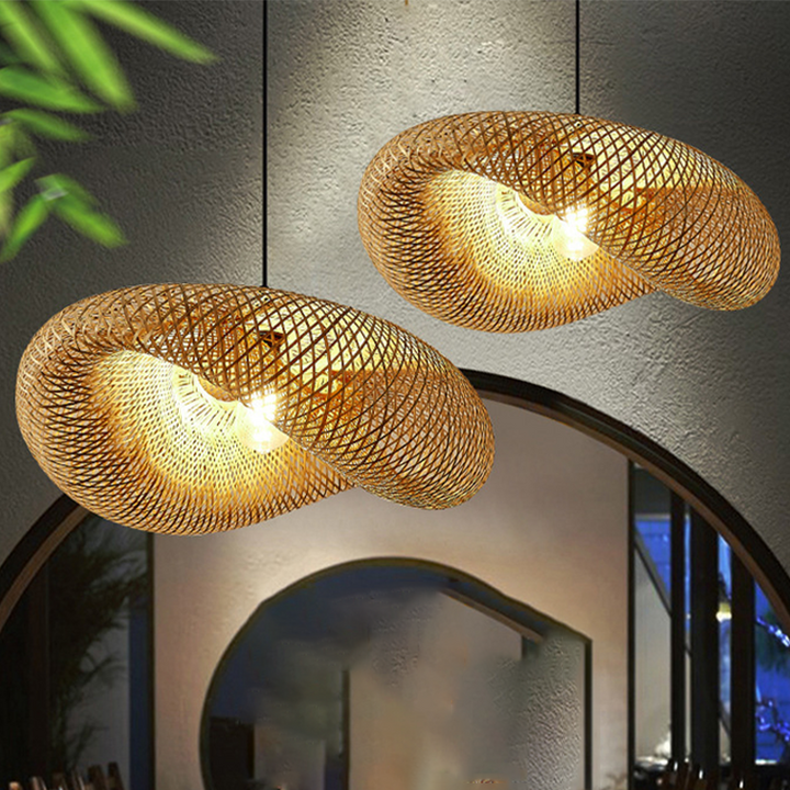 Rattan Vävd Bambu - Pendellampa - LED - Ljus