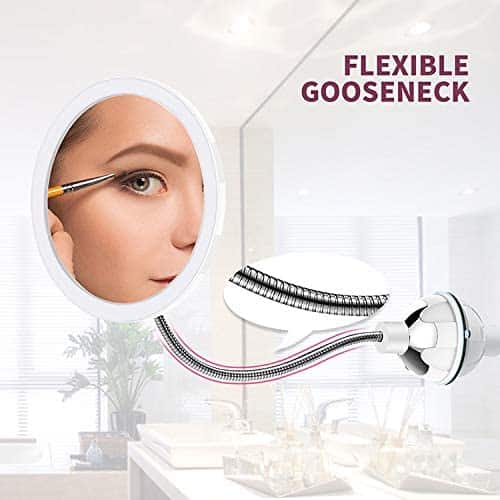 Makeup-spegel med LED &amp;amp; förstoring - med sugkopp och flexibel arm |