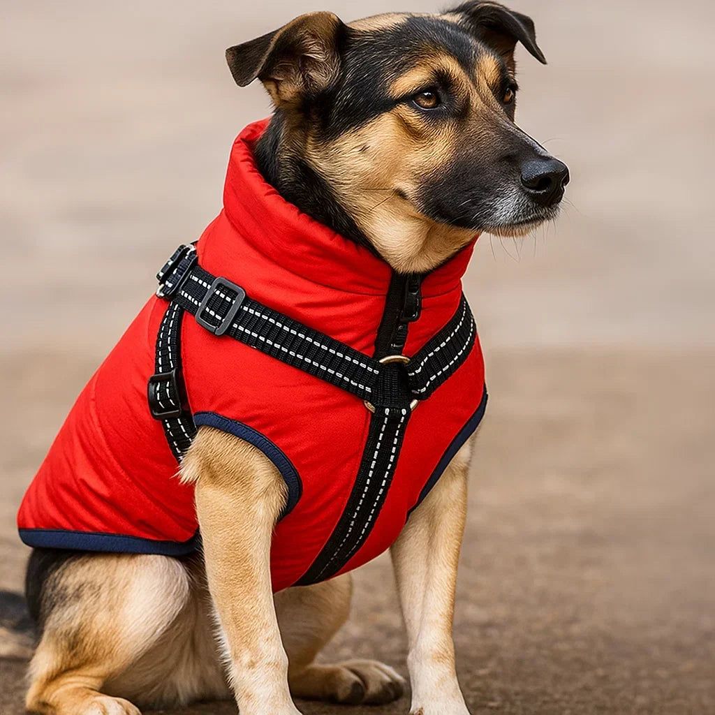 Hundjacka med sele för vinterpromenader