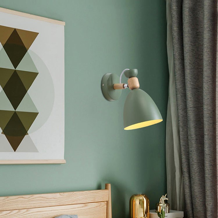 Modern Minimalistisk Rund Horn Aluminium Trä 1-Ljuskälla Vägglampa för Sovrum