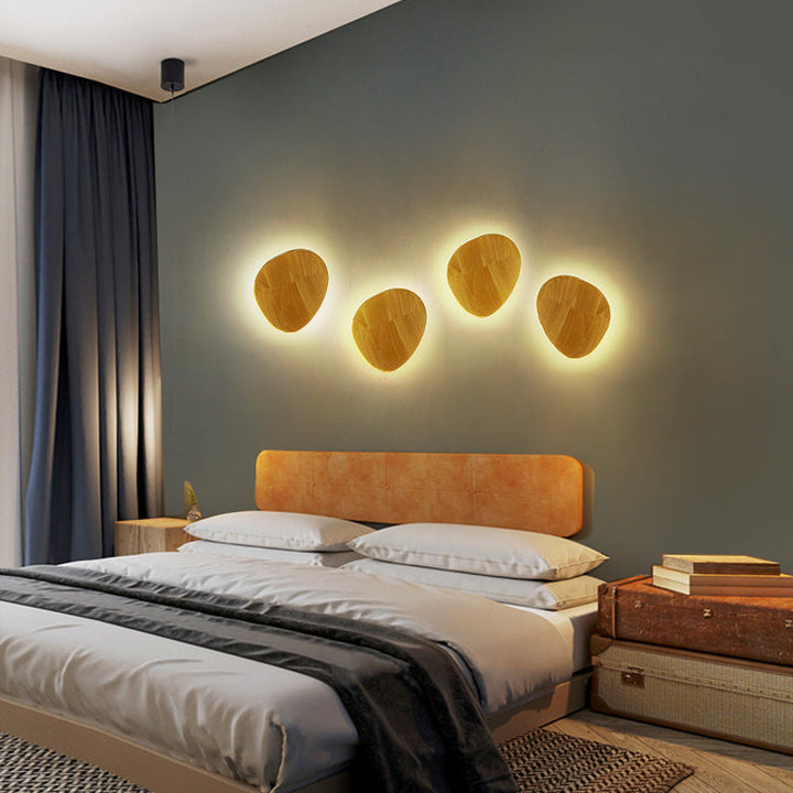 Modern Minimalist Rund Oregelbunden Oval Trä LED Vägglampa för Vardagsrum