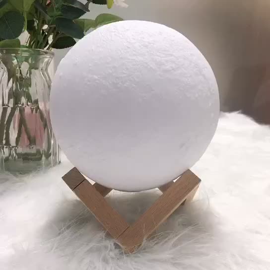 Kreativ Mini Uppladdningsbar 3D-tryckt Måne 1-Ljus LED Bordslampa