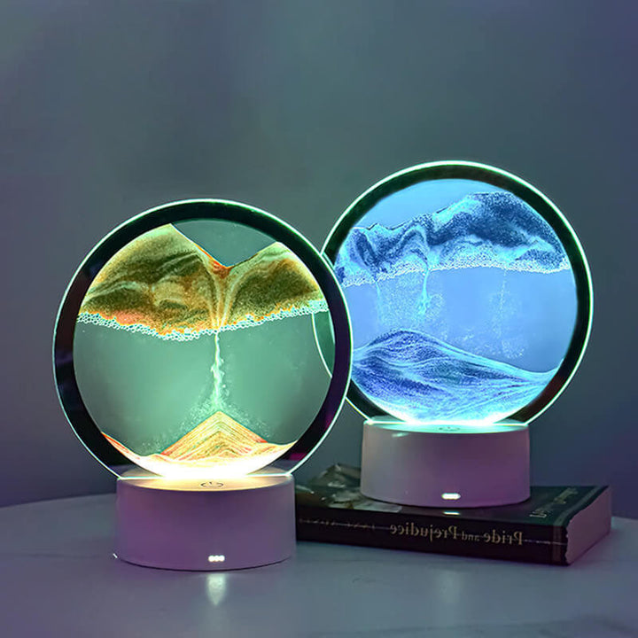Kreativ Rund Timglas Quicksand 3D LED Nattlampa Bordslampa