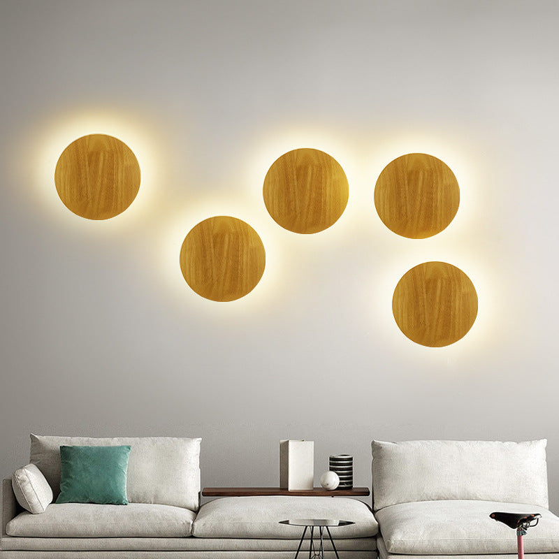 Modern Minimalist Rund Oregelbunden Oval Trä LED Vägglampa för Vardagsrum