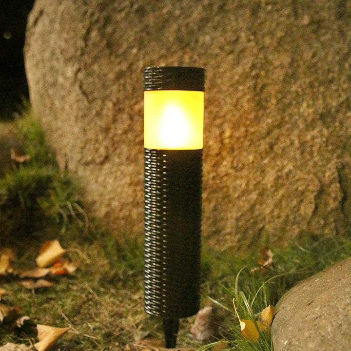 Utomhus Solenergi Rattan Cylindrisk LED Trädgård Gräsmatta In-ground Landskapsljus