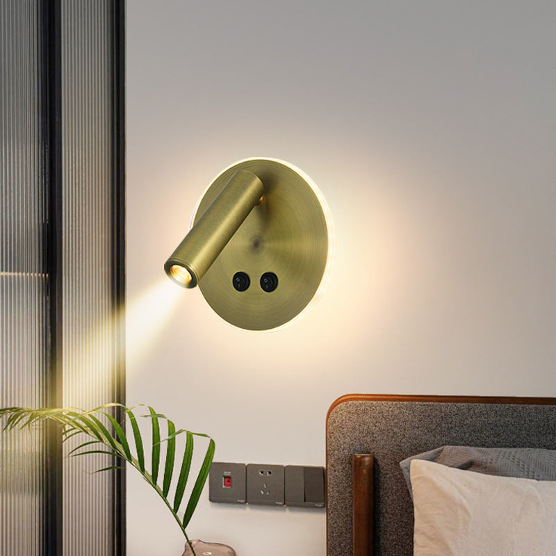 Modern Minimalistisk Rektangulär Rund Järn Aluminium LED Vägglampa För Sovrum