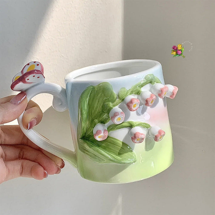 3D Blommig Handmålad Mugg