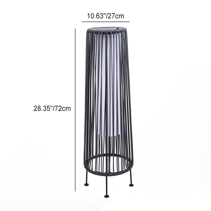 Modern Minimalistisk Solenergi Vattentät Rund Vertikal Dragremsjärn Rattan LED Stående Golvlampa För Utomhus Patio |