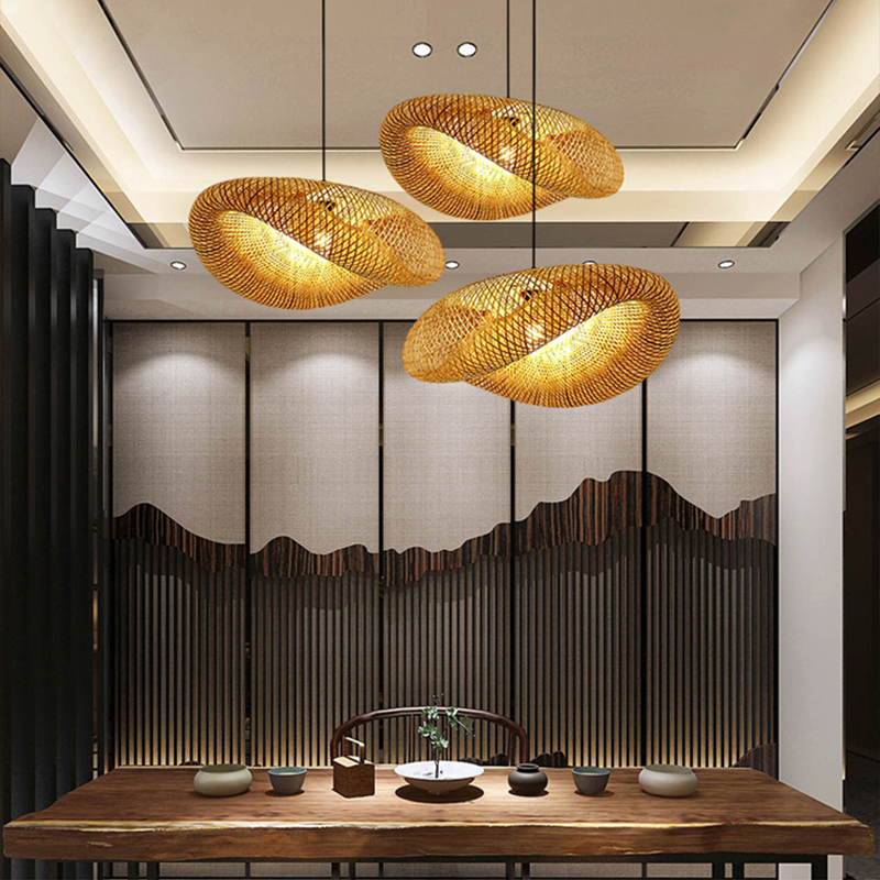 Rattan Vävd Bambu - Pendellampa - LED - Ljus