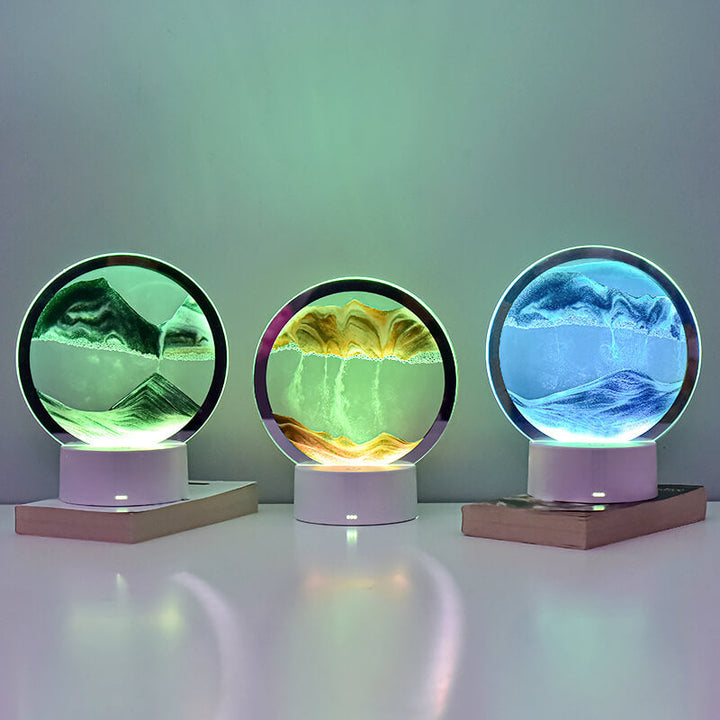 Kreativ Rund Timglas Quicksand 3D LED Nattlampa Bordslampa