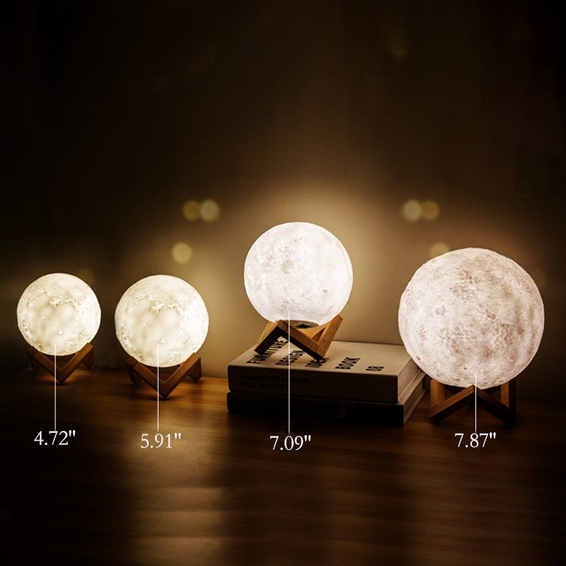 Kreativ Mini Uppladdningsbar 3D-tryckt Måne 1-Ljus LED Bordslampa