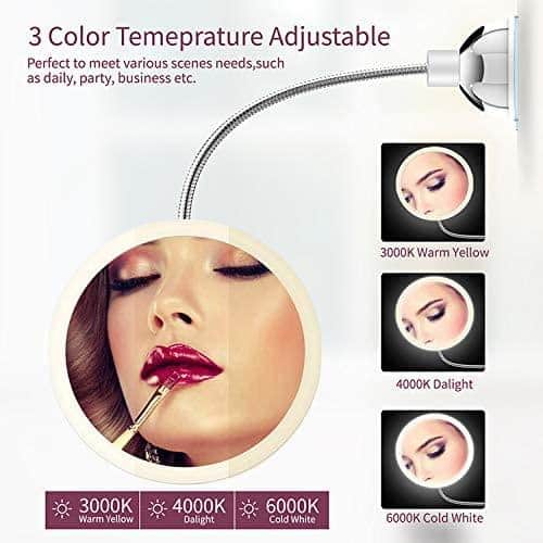 Makeup-spegel med LED &amp;amp; förstoring - med sugkopp och flexibel arm |