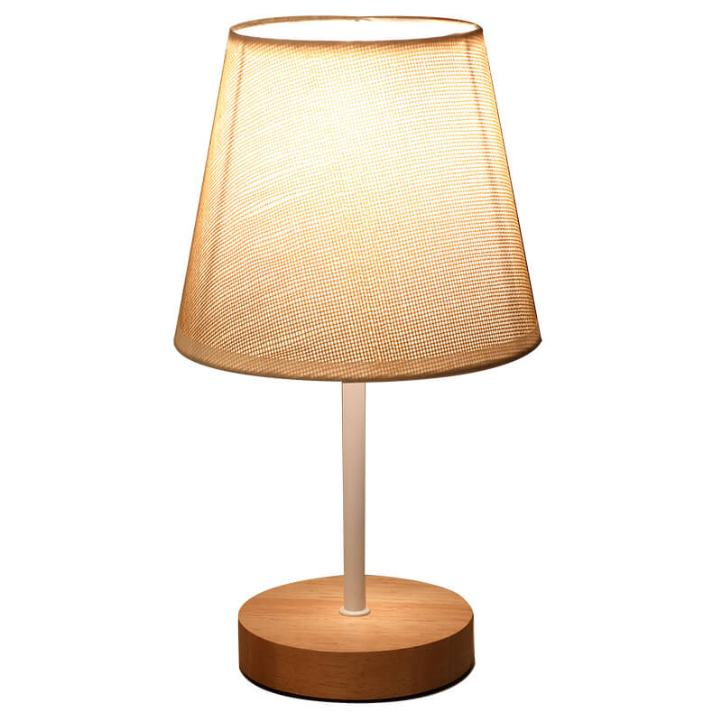 Nordisk Vintage Tygkon Lampa i Massiv Trä LED Bordslampa