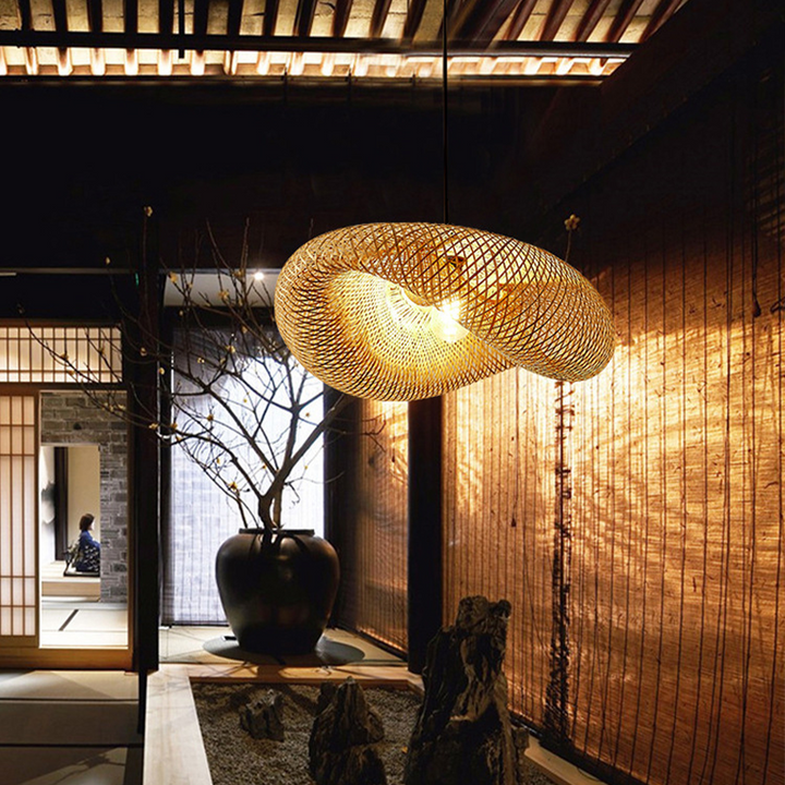 Rattan Vävd Bambu - Pendellampa - LED - Ljus