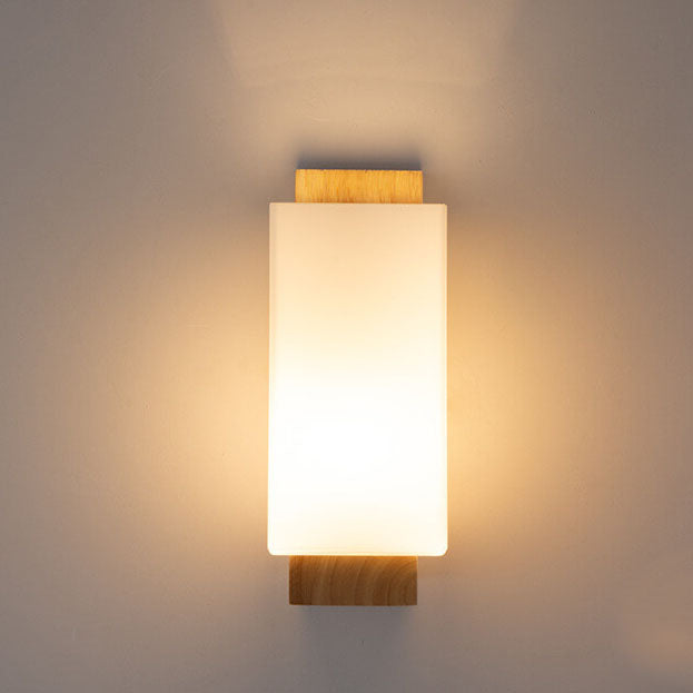 Modern minimalist solid wood square glass column 1-ljuskälla vägglampor