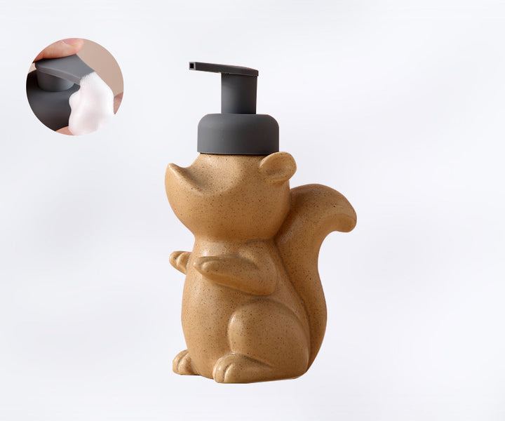 Keramisk Tvålbehållare, Ekorre Skumpump Badflaska, Djurdesign, Påfyllbar Återanvändbar Lotionpump för Badrum Kök, 510ml/17.2oz