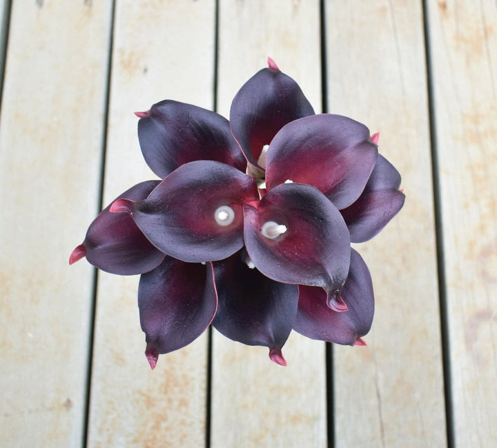 10 marinblå Calla-liljor PU Real Touch blommor bröllopsdekoration buketter borddekoration konstgjorda blommor heminredning