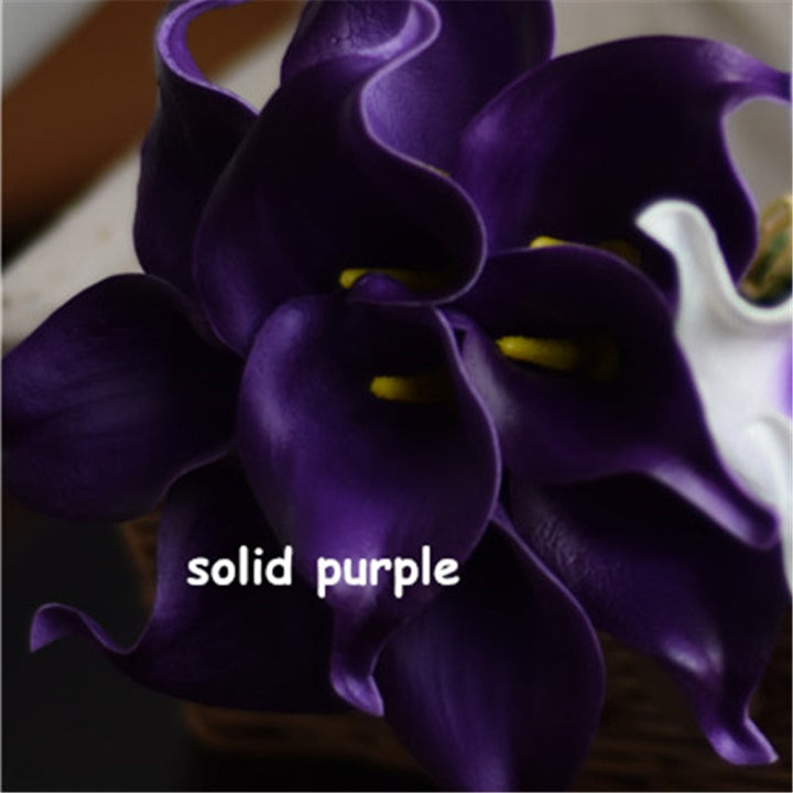 10 marinblå Calla-liljor PU Real Touch blommor bröllopsdekoration buketter borddekoration konstgjorda blommor heminredning