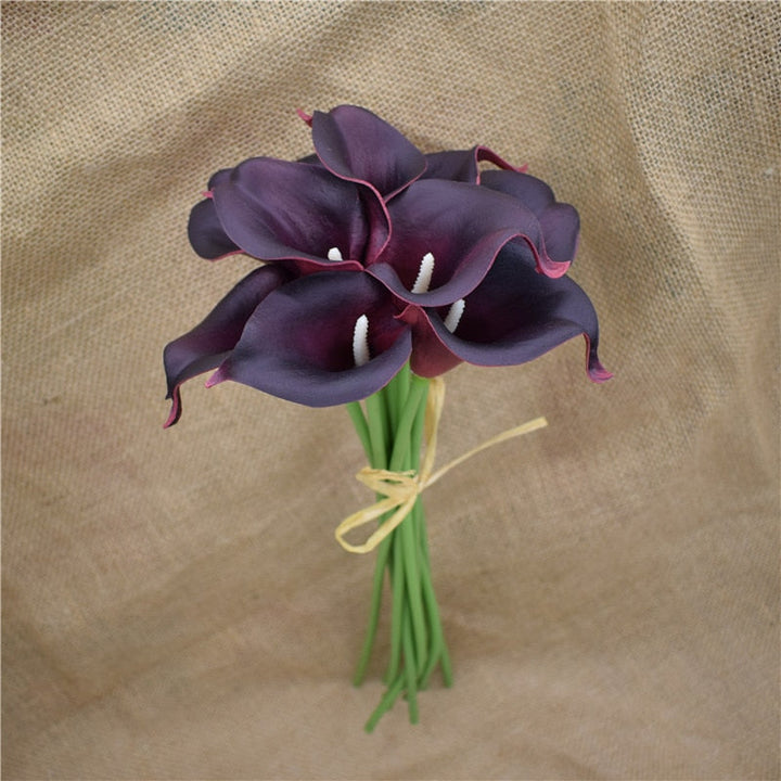 10 marinblå Calla-liljor PU Real Touch blommor bröllopsdekoration buketter borddekoration konstgjorda blommor heminredning