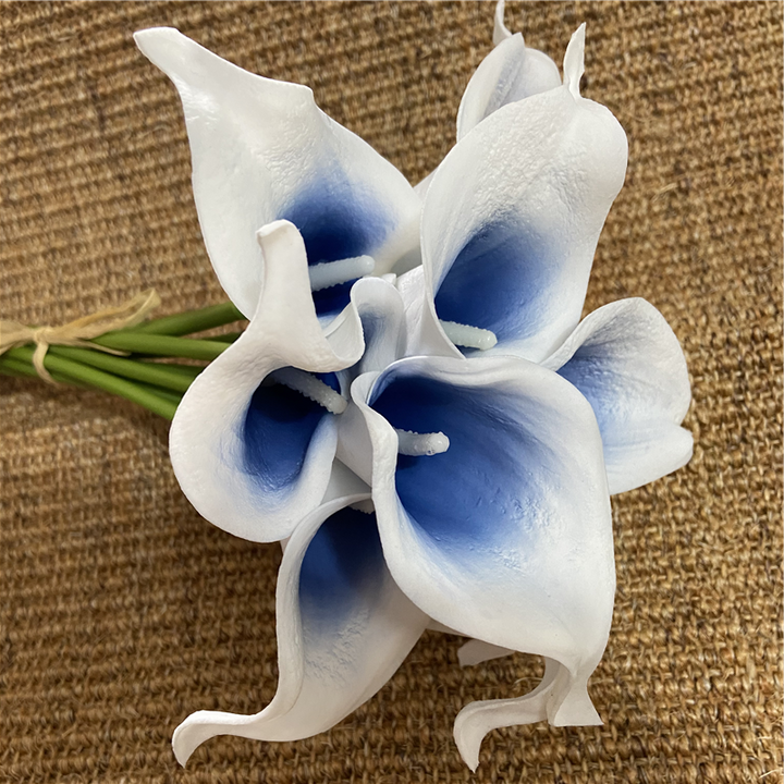 10 marinblå Calla-liljor PU Real Touch blommor bröllopsdekoration buketter borddekoration konstgjorda blommor heminredning