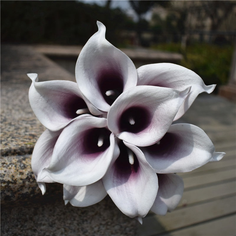10 marinblå Calla-liljor PU Real Touch blommor bröllopsdekoration buketter borddekoration konstgjorda blommor heminredning