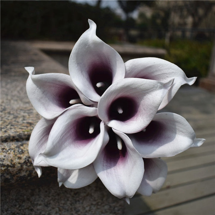 10 marinblå Calla-liljor PU Real Touch blommor bröllopsdekoration buketter borddekoration konstgjorda blommor heminredning