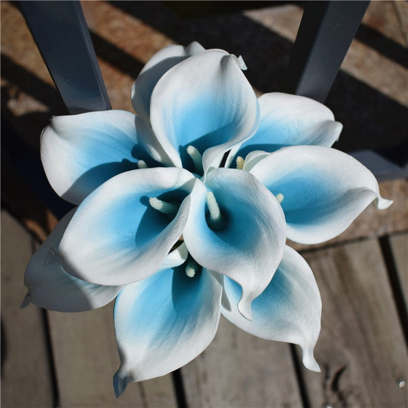 10 marinblå Calla-liljor PU Real Touch blommor bröllopsdekoration buketter borddekoration konstgjorda blommor heminredning