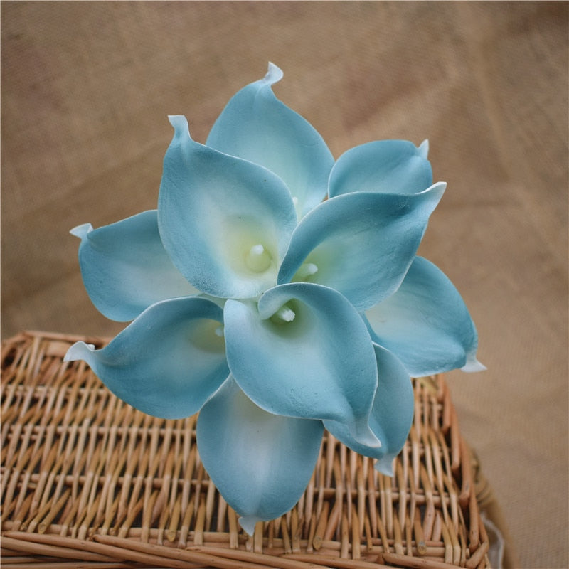 10 marinblå Calla-liljor PU Real Touch blommor bröllopsdekoration buketter borddekoration konstgjorda blommor heminredning