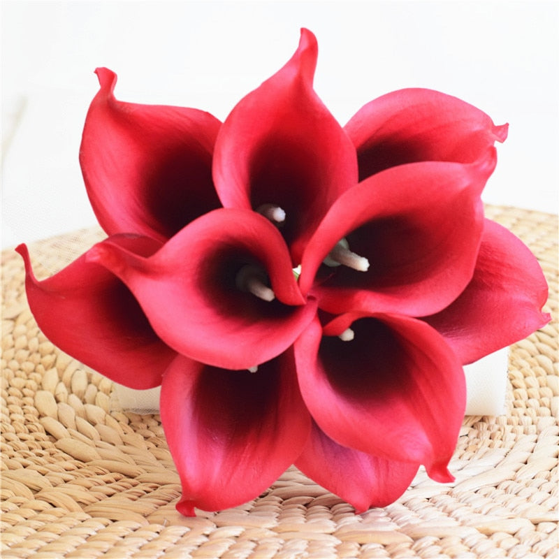 10 marinblå Calla-liljor PU Real Touch blommor bröllopsdekoration buketter borddekoration konstgjorda blommor heminredning