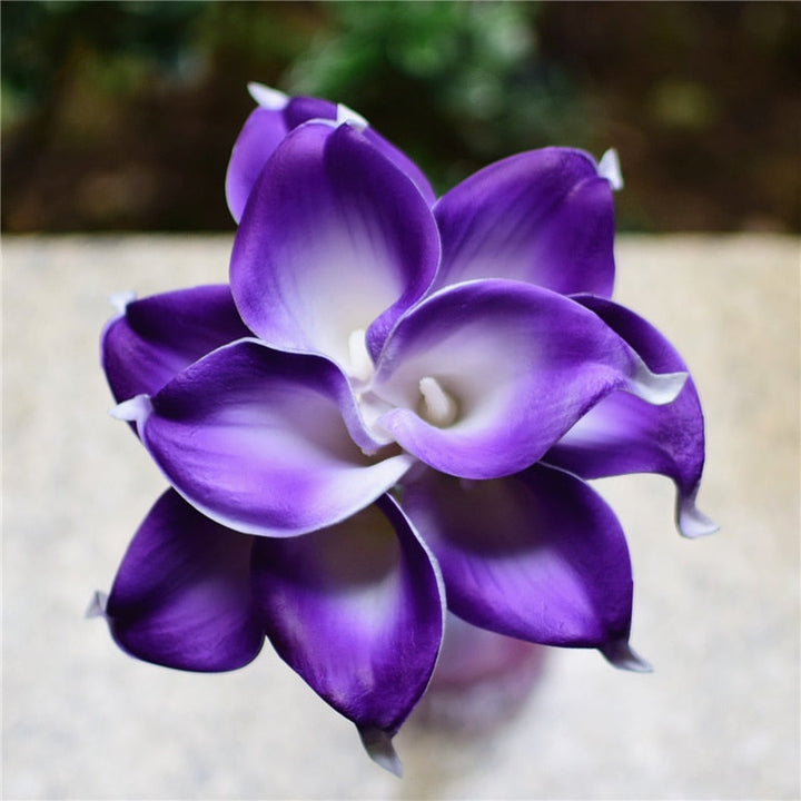 10 marinblå Calla-liljor PU Real Touch blommor bröllopsdekoration buketter borddekoration konstgjorda blommor heminredning