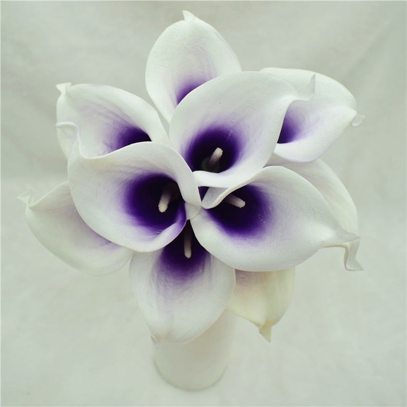 10 marinblå Calla-liljor PU Real Touch blommor bröllopsdekoration buketter borddekoration konstgjorda blommor heminredning