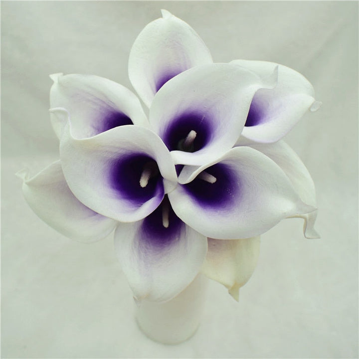 10 marinblå Calla-liljor PU Real Touch blommor bröllopsdekoration buketter borddekoration konstgjorda blommor heminredning
