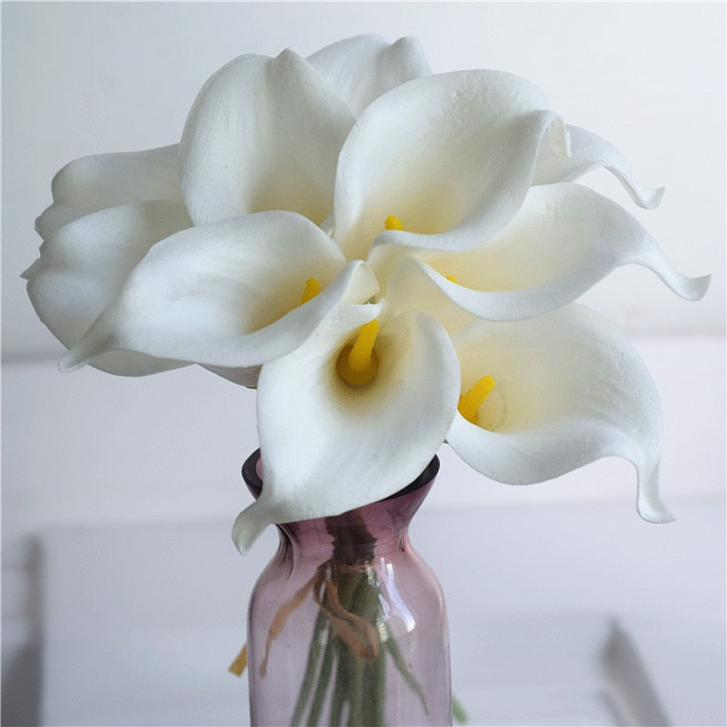 10 marinblå Calla-liljor PU Real Touch blommor bröllopsdekoration buketter borddekoration konstgjorda blommor heminredning