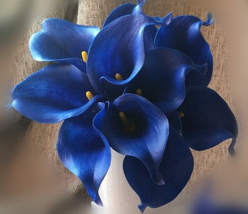 10 marinblå Calla-liljor PU Real Touch blommor bröllopsdekoration buketter borddekoration konstgjorda blommor heminredning