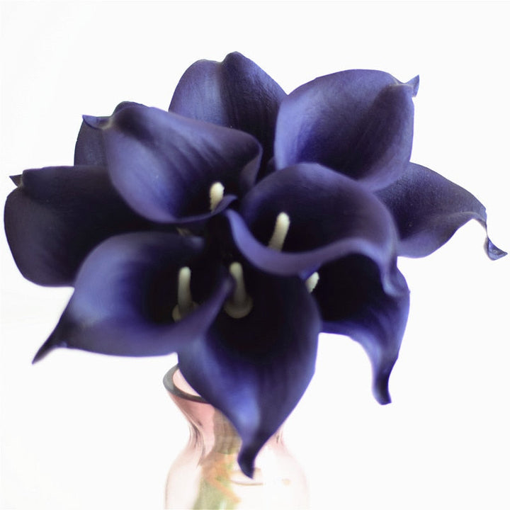 10 marinblå Calla-liljor PU Real Touch blommor bröllopsdekoration buketter borddekoration konstgjorda blommor heminredning